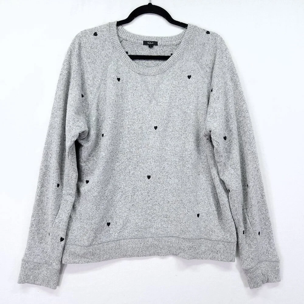 Rails Callahan Knit Sweater Size Large Melange Grey Black Hearts - Picture 2 of 12